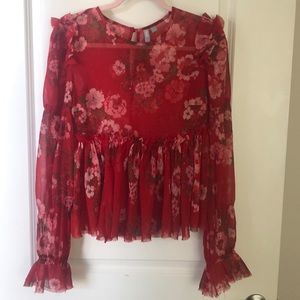 Chiffon floral blouse with ruffles